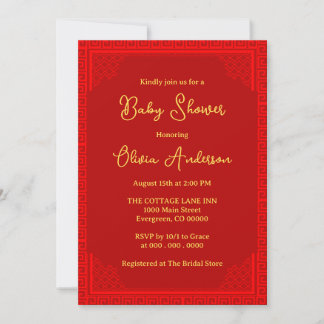 Invitation Elégant Baby shower Oriental Rouge Ornament
