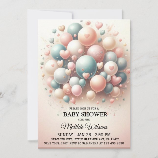 Invitation Elégant Baby shower Pastel Balloon Bonanza (Devant)