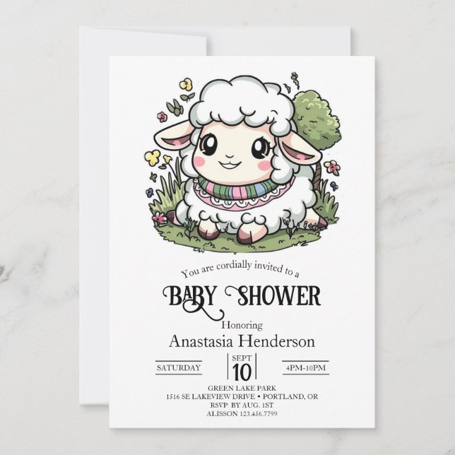Invitation Elégant Baby shower Pastel Sheep (Devant)