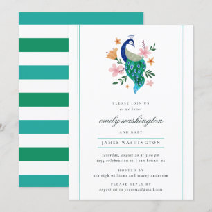 Invitation Elégant Baby shower Peacock Aquarelle