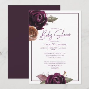 Invitation Élégant Baby shower Plum, Purple et Or
