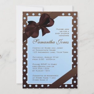Invitation Elégant Baby shower Polka Dot Bleu et Brown