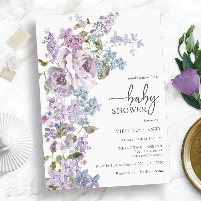 Invitation Élégant Baby shower pourpre (Elegant Purple Baby Shower Invitation)