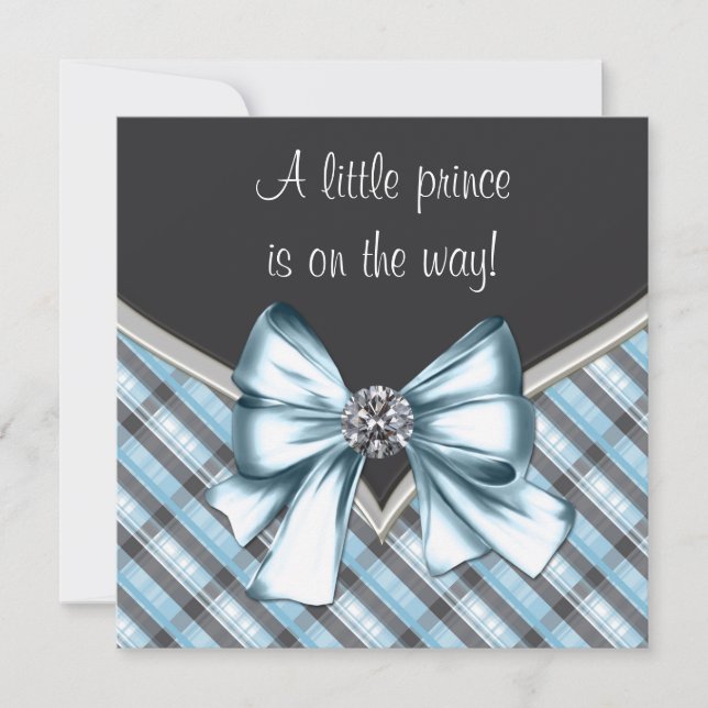 Invitation Elégant Baby shower Prince Plaid Black Blue (Devant)