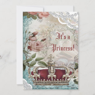 Invitation Élégant Baby shower princesse Couronne Vintage