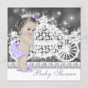 Invitation Élégant Baby shower princesse violet et gris