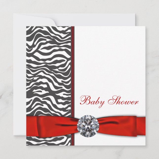 Invitation Elégant Baby shower Red Zebra (Devant)