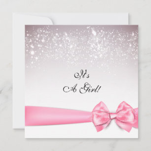 Invitation Élégant Baby shower rose Bubblegum Bow Sparkles
