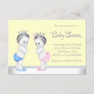 Invitation Elégant Baby shower rose et bleu Twins
