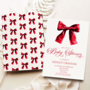 Invitation Elégant Baby shower rouge coquette Bow