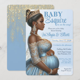 Invitation Élégant Baby shower royal bleu et or pour femme et