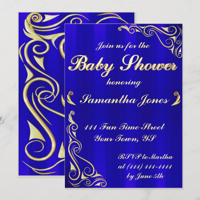 Invitation Elégant Baby shower Royal Royal Blue Regal (Devant / Derrière)