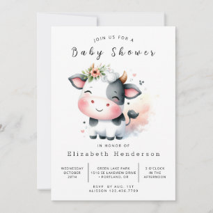 Invitation Élégant Baby shower simple de vache de ferme