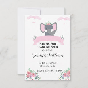 Invitation Elégant baby shower simple d'éléphant rose rustiqu