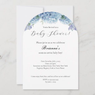 Invitation Elégant Baby shower simple Dusty Blue Floral Boy