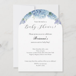 Invitation Elégant Baby shower simple Dusty Blue Floral Boy