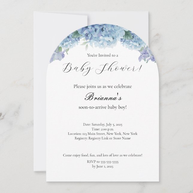 Invitation Elégant Baby shower simple Dusty Blue Floral Boy (Devant)