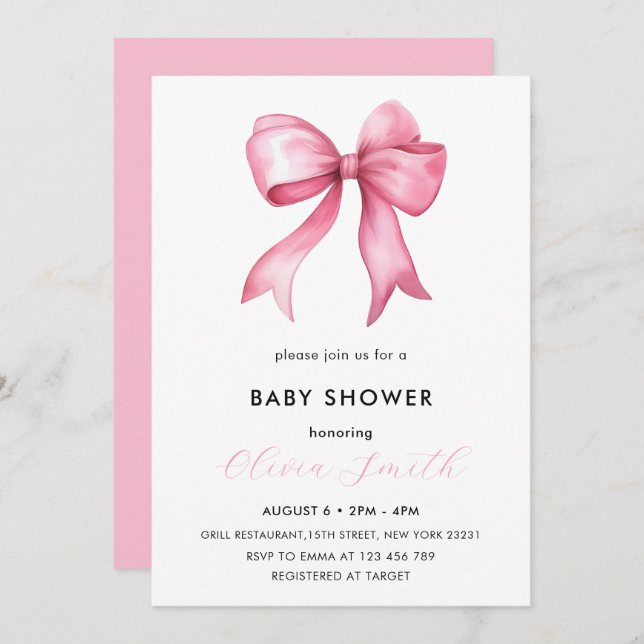 Invitation Élégant Baby shower simple en bois rose (Devant / Derrière)