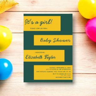 Invitation Élégant Baby shower Simple Vert Et Or Moderne