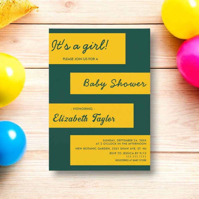 Invitation Élégant Baby shower Simple Vert Et Or Moderne (Créateur téléchargé)