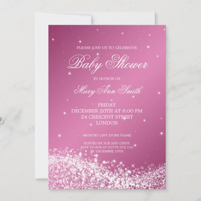 Invitation Elegant Baby Shower Sparkling Wave Pink (Devant)