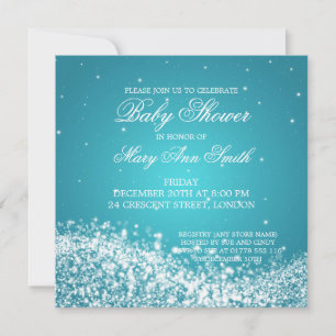 Invitation Elegant Baby Shower Sparkling Wave Turquoise