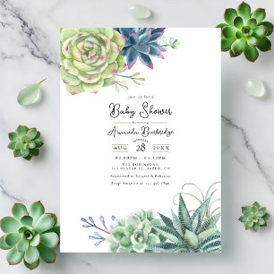 Invitation Élégant Baby shower Succulent