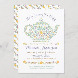Invitation Elégant Baby shower Tea Party - Teapot