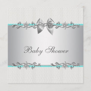 Invitation Elégant Baby shower Turquoise bleu et gris
