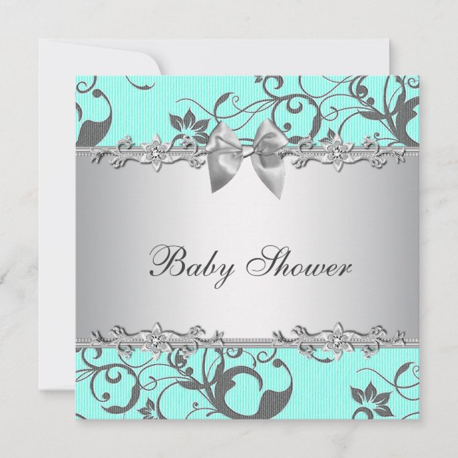 Invitation Elégant Baby shower Turquoise bleu et gris (Devant)