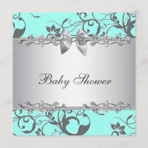 Invitation Elégant Baby shower Turquoise bleu et gris