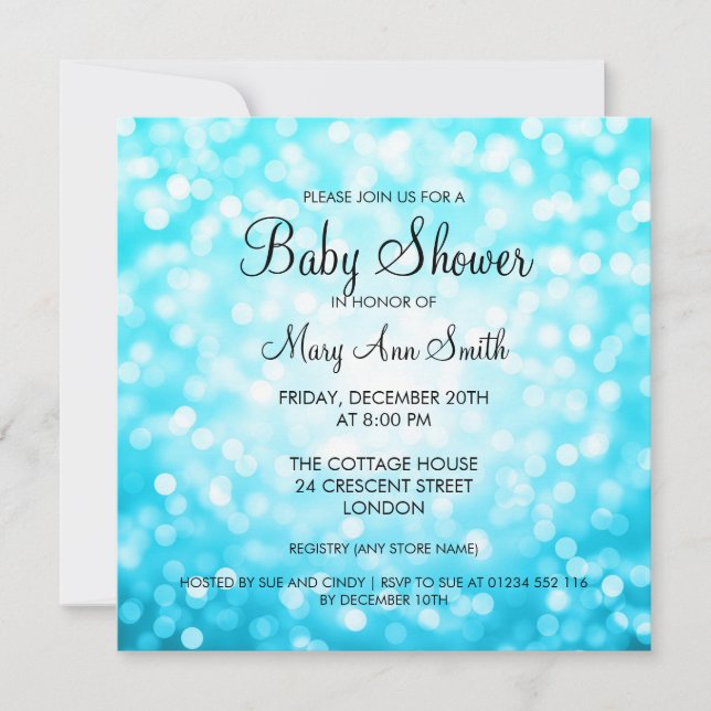 Invitation Elégant Baby shower Turquoise Parties scintillant  (Devant)
