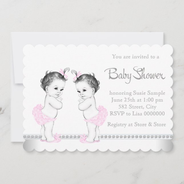 Invitation Elégant Baby shower Twin Girl (Devant)
