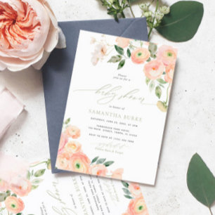 Invitation Élégant Baby shower vert de couleur blush & Sage