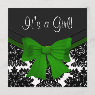 Invitation Élégant Baby shower vert émeraude noir damassé
