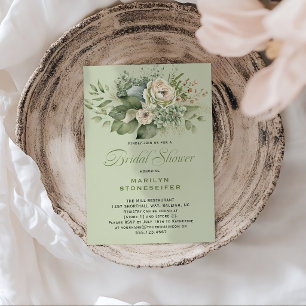 Invitation Elegant Baby Shower Vert Sauge Eucalyptus  
