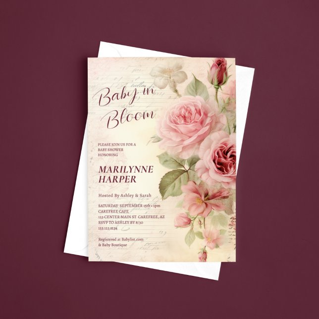 Invitation Élégant Baby shower Vintage Floral Rose (Créateur téléchargé)