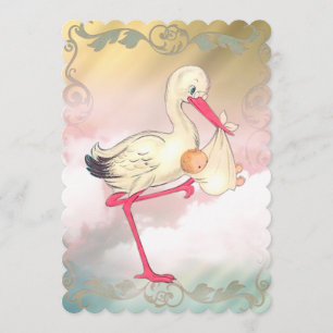 Invitation Élégant Baby shower Vintage Stork