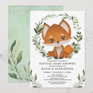 Invitation Élégant Baby shower virtuel Fox de verdure par cou