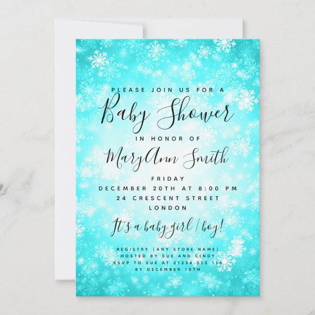 Invitation Elégant Baby shower Winter Wonderland Turquoise (Devant)