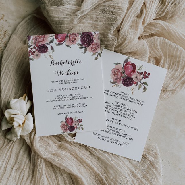 Invitation Élégant Bachelorette d'été de Bourgogne Week-end (Créateur téléchargé)