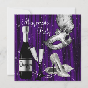 Invitation Élégant Bal de Masque Noir Violet