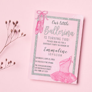 Invitation Elégant ballerine d'argent rose aquarelle Annivers