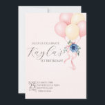 Invitation Élégant ballon rose floral premier anniversaire<br><div class="desc">Célébrez votre petite abeille à l'occasion de leur anniversaire. Personnalisez avec vos détails spécifiques. Éléments correspondants disponibles.</div>