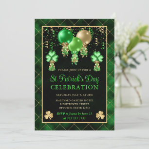 Invitation Elégant Ballons Vert et Or St Patrick's Day