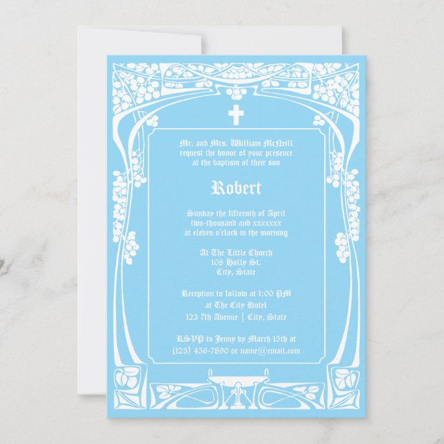 Invitation Élégant Baptême Art Nouveau (Devant)