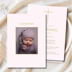 Invitation Élégant Baptême bébé Christening Minimal Photo Bap