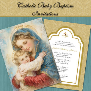 Invitation Élégant baptême catholique Marie et Jésus