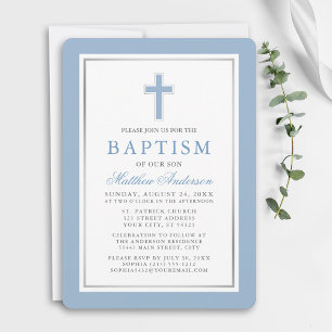 Invitation Élégant Baptême d'argent bleu clair