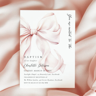 Invitation Élégant Baptême de Bow Rose